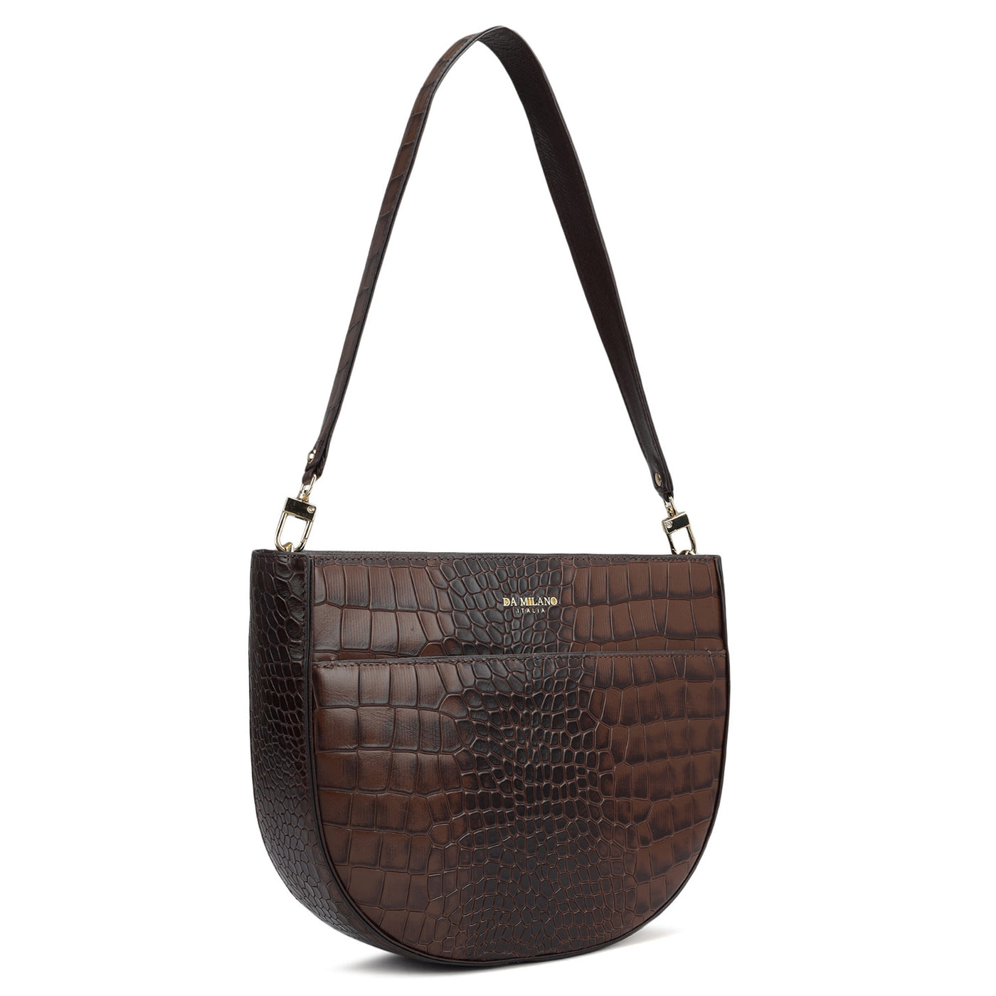 Small Croco Leather Baguette - Brown