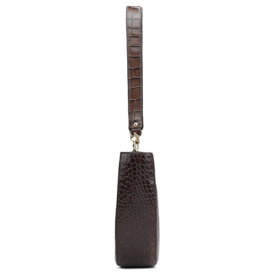 Small Croco Leather Baguette - Brown