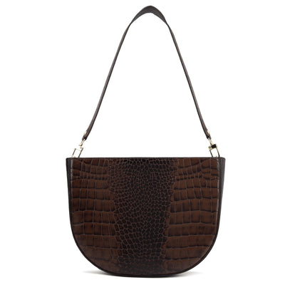 Small Croco Leather Baguette - Brown