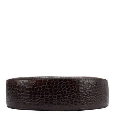 Small Croco Leather Baguette - Brown