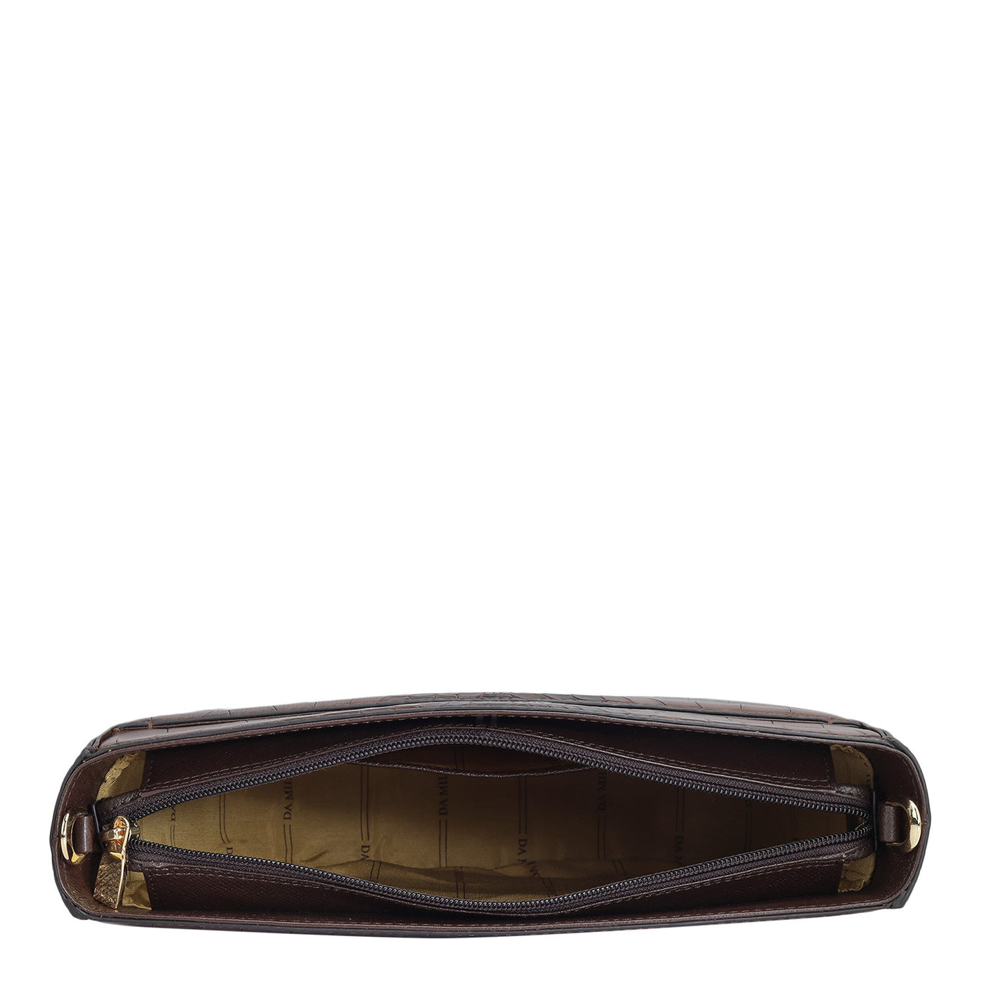 Small Croco Leather Baguette - Brown