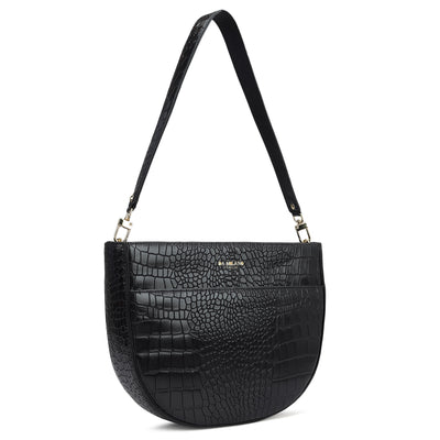 Small Croco Leather Baguette - Black