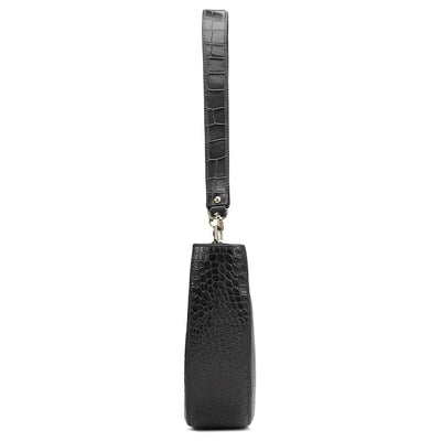 Small Croco Leather Baguette - Black