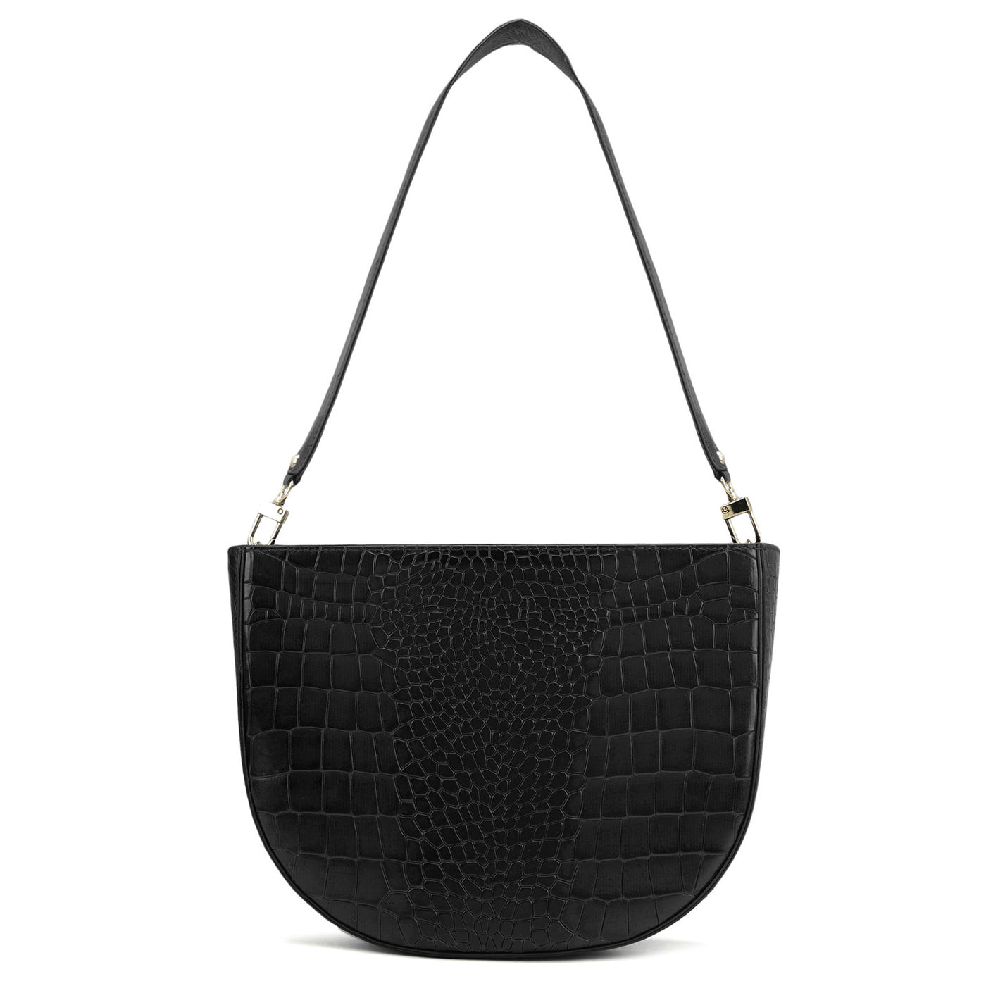 Small Croco Leather Baguette - Black