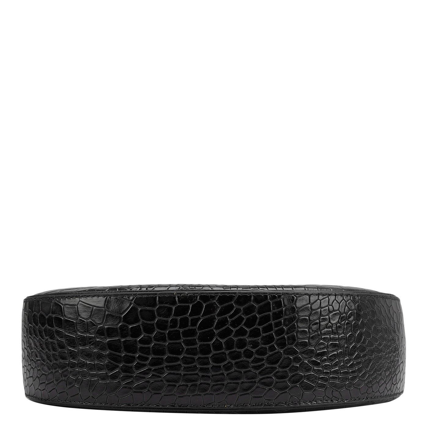 Small Croco Leather Baguette - Black