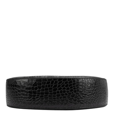 Small Croco Leather Baguette - Black