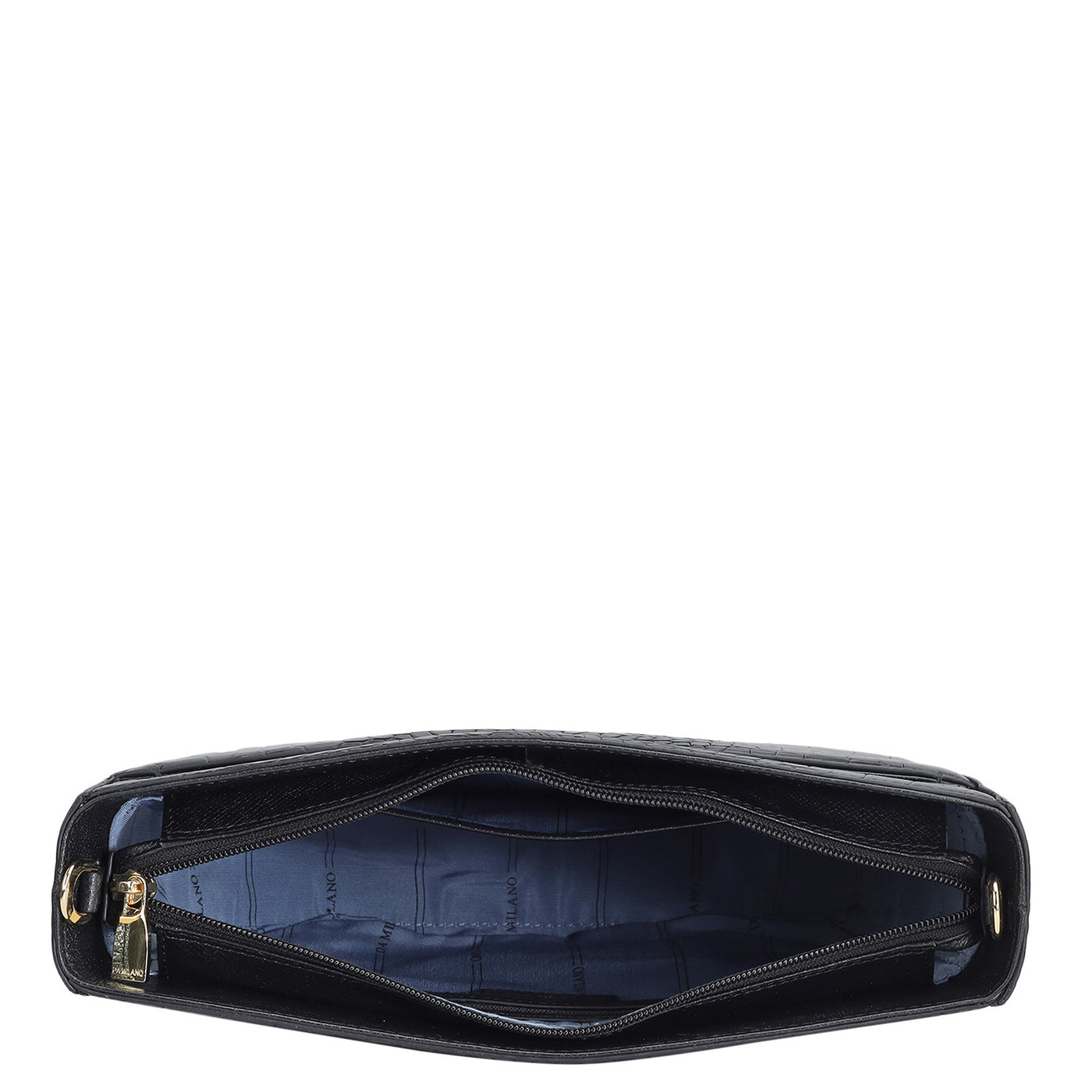 Small Croco Leather Baguette - Black