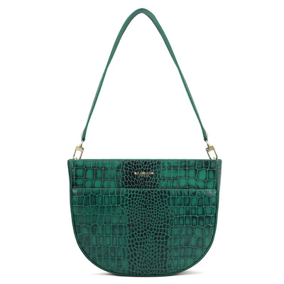 Small Croco Leather Baguette - Green