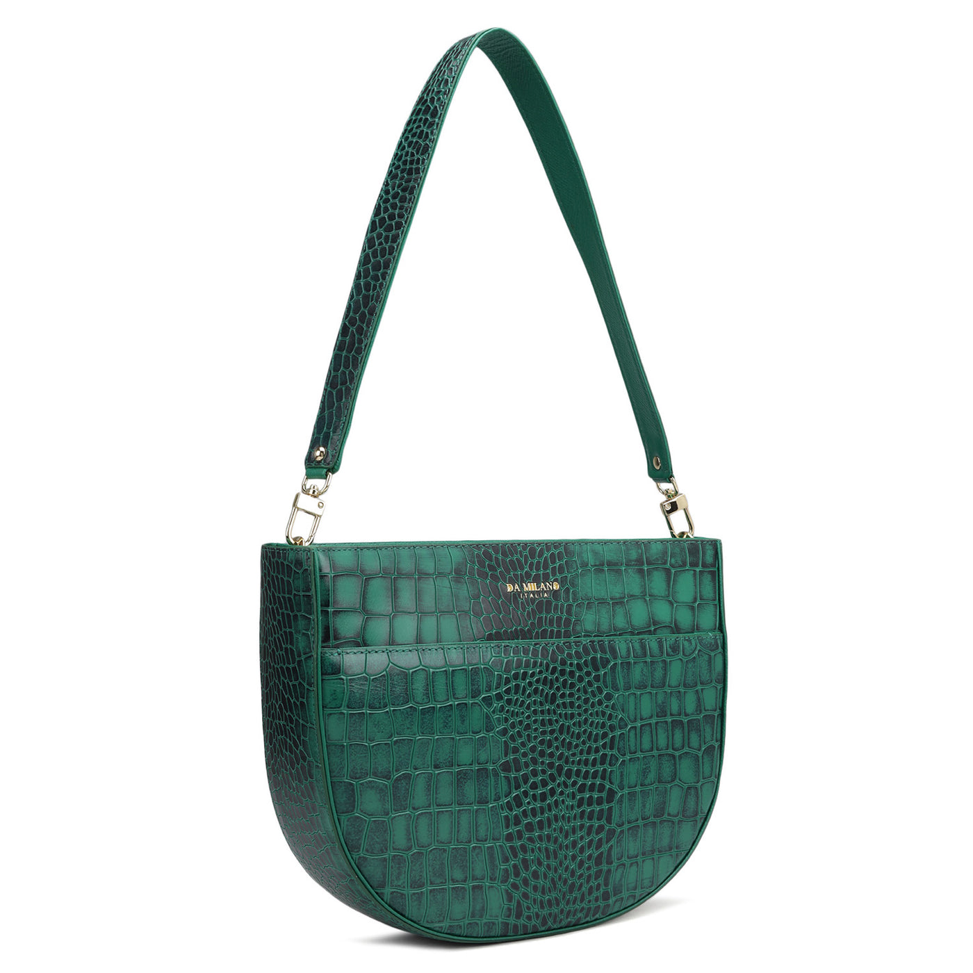 Small Croco Leather Baguette - Green