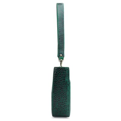 Small Croco Leather Baguette - Green