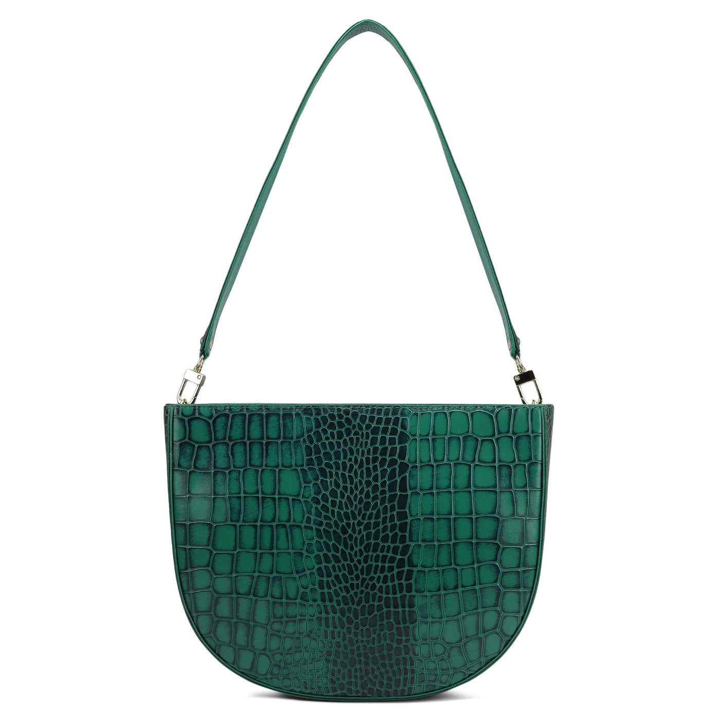 Small Croco Leather Baguette - Green