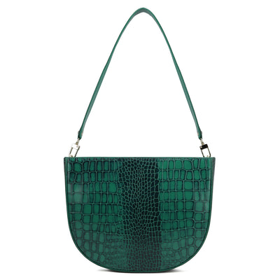 Small Croco Leather Baguette - Green