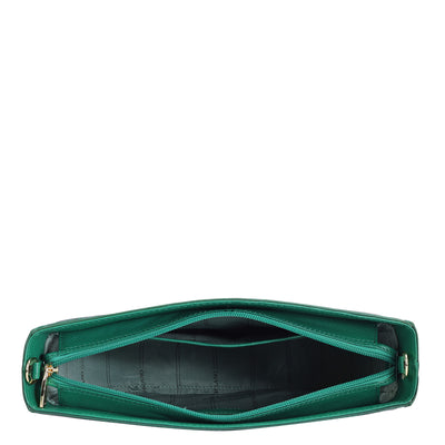 Small Croco Leather Baguette - Green