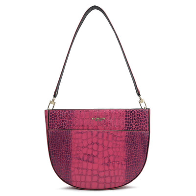 Small Croco Leather Baguette - Magenta