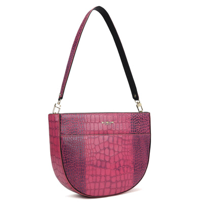 Small Croco Leather Baguette - Magenta