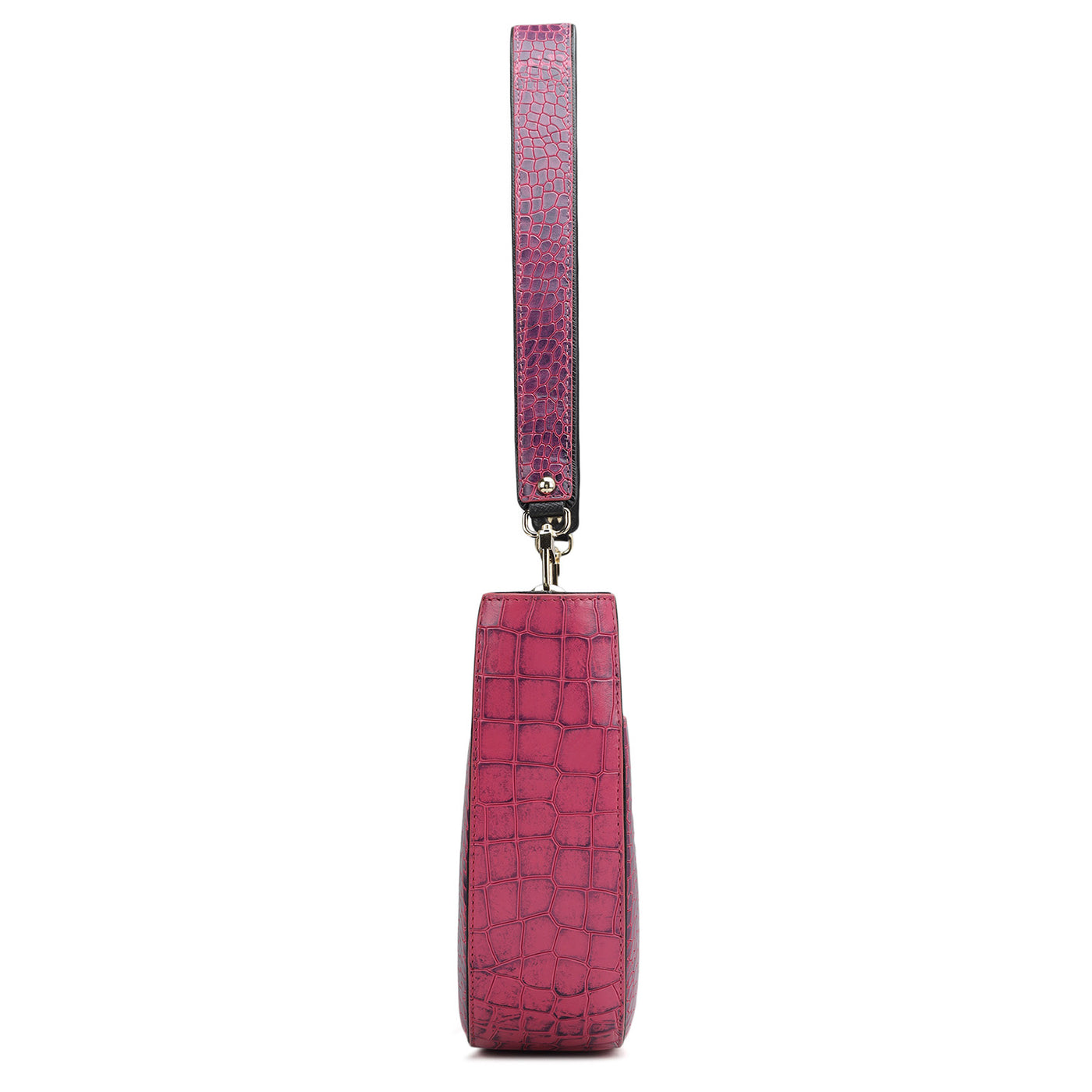 Small Croco Leather Baguette - Magenta