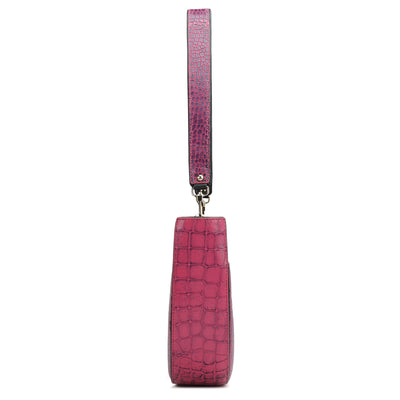 Small Croco Leather Baguette - Magenta