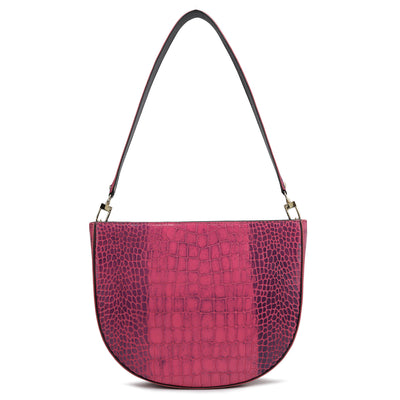 Small Croco Leather Baguette - Magenta