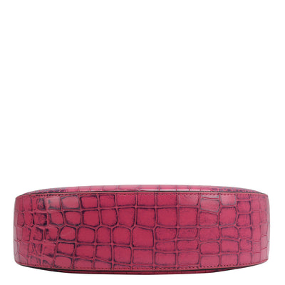 Small Croco Leather Baguette - Magenta