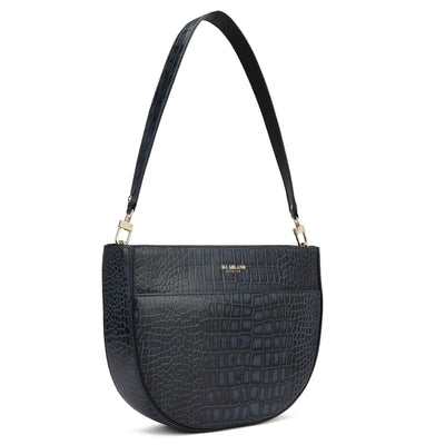 Small Croco Leather Baguette - Navy