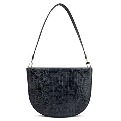 Small Croco Leather Baguette - Navy