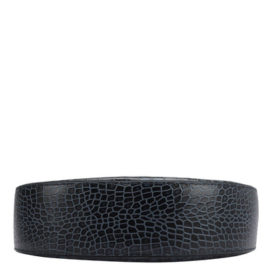 Small Croco Leather Baguette - Navy