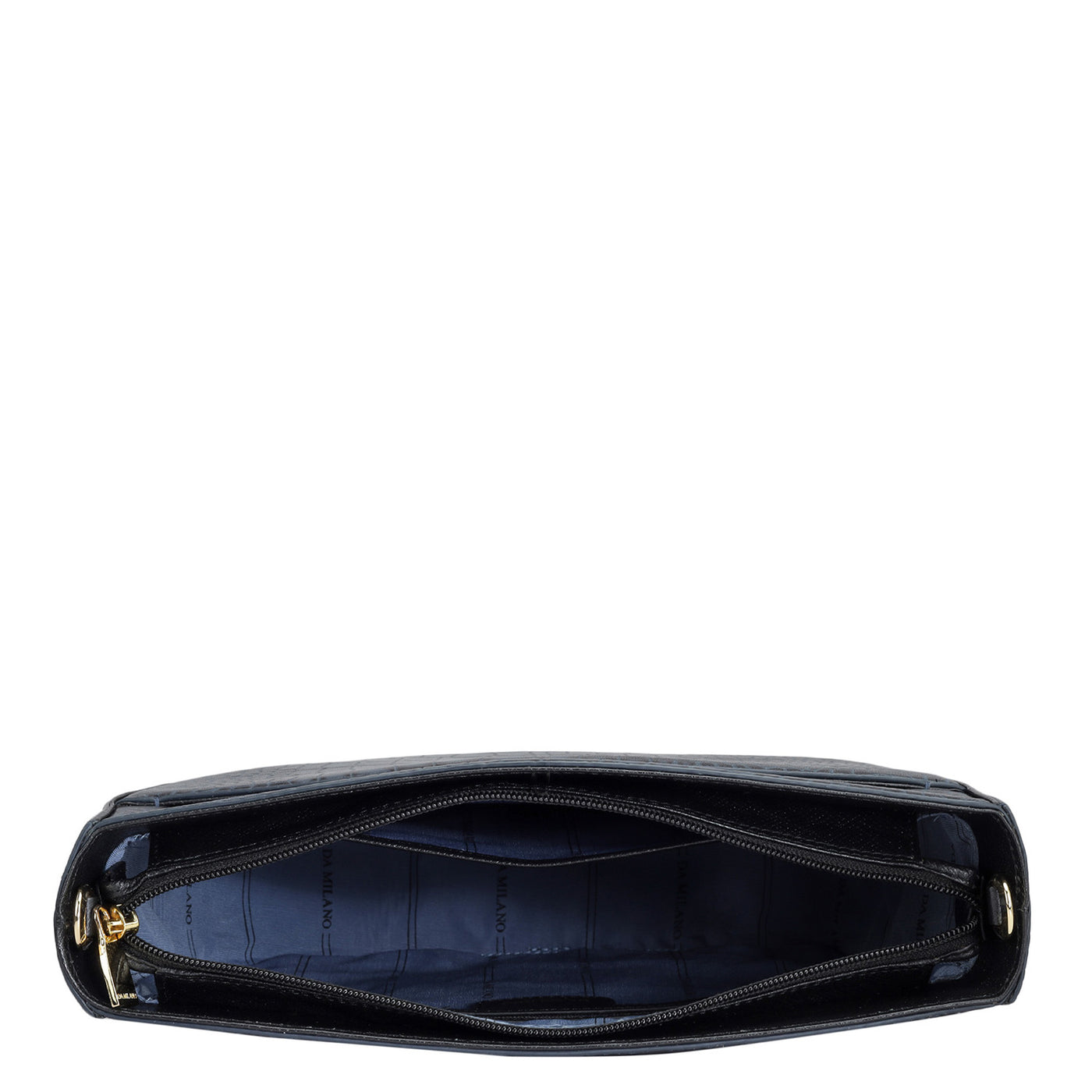 Small Croco Leather Baguette - Navy