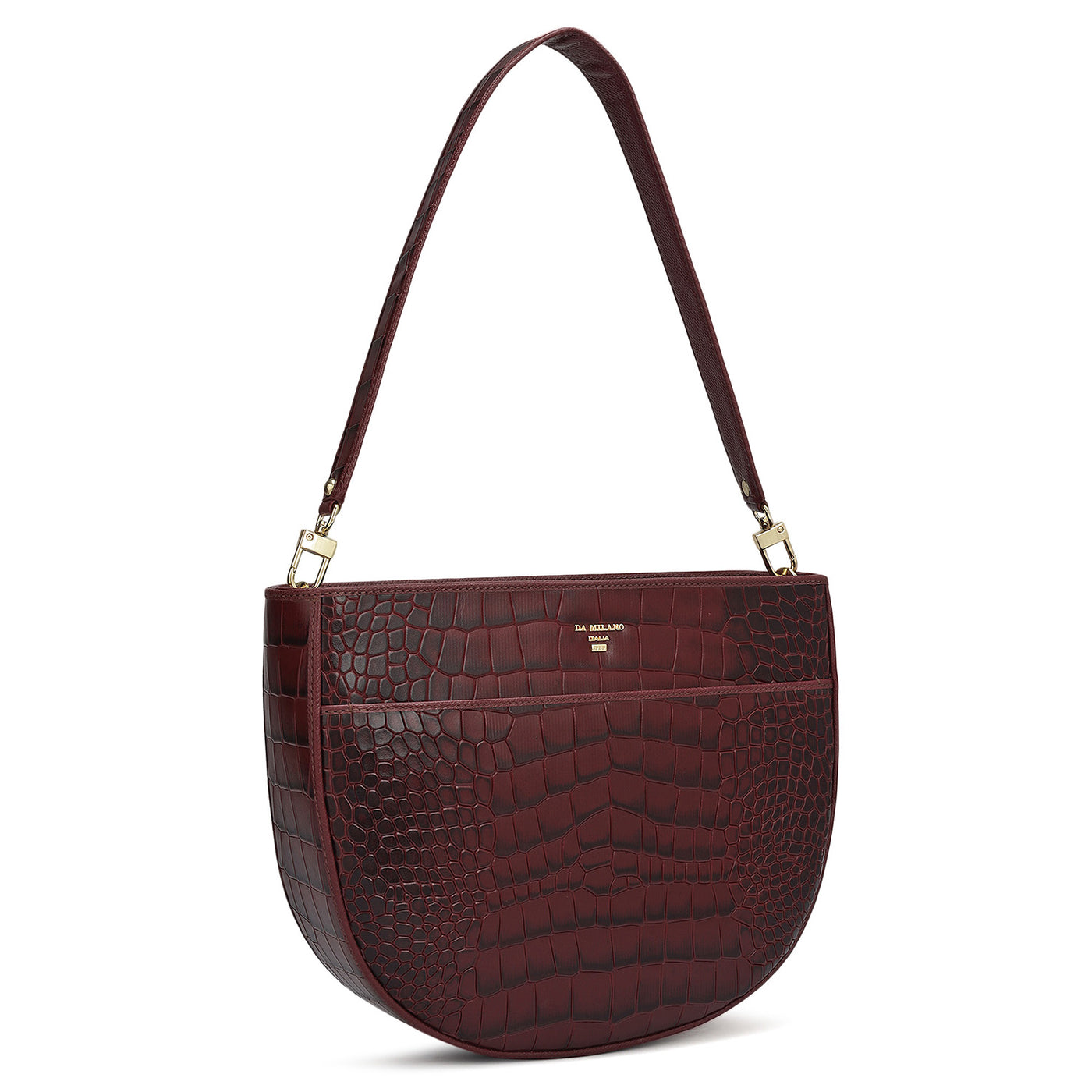 Medium Croco Leather Baguette - Wine