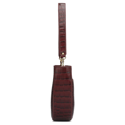 Medium Croco Leather Baguette - Wine