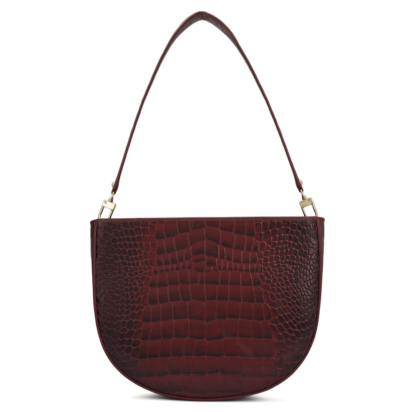 Medium Croco Leather Baguette - Wine