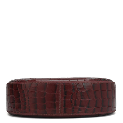 Medium Croco Leather Baguette - Wine