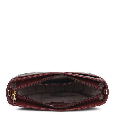 Medium Croco Leather Baguette - Wine