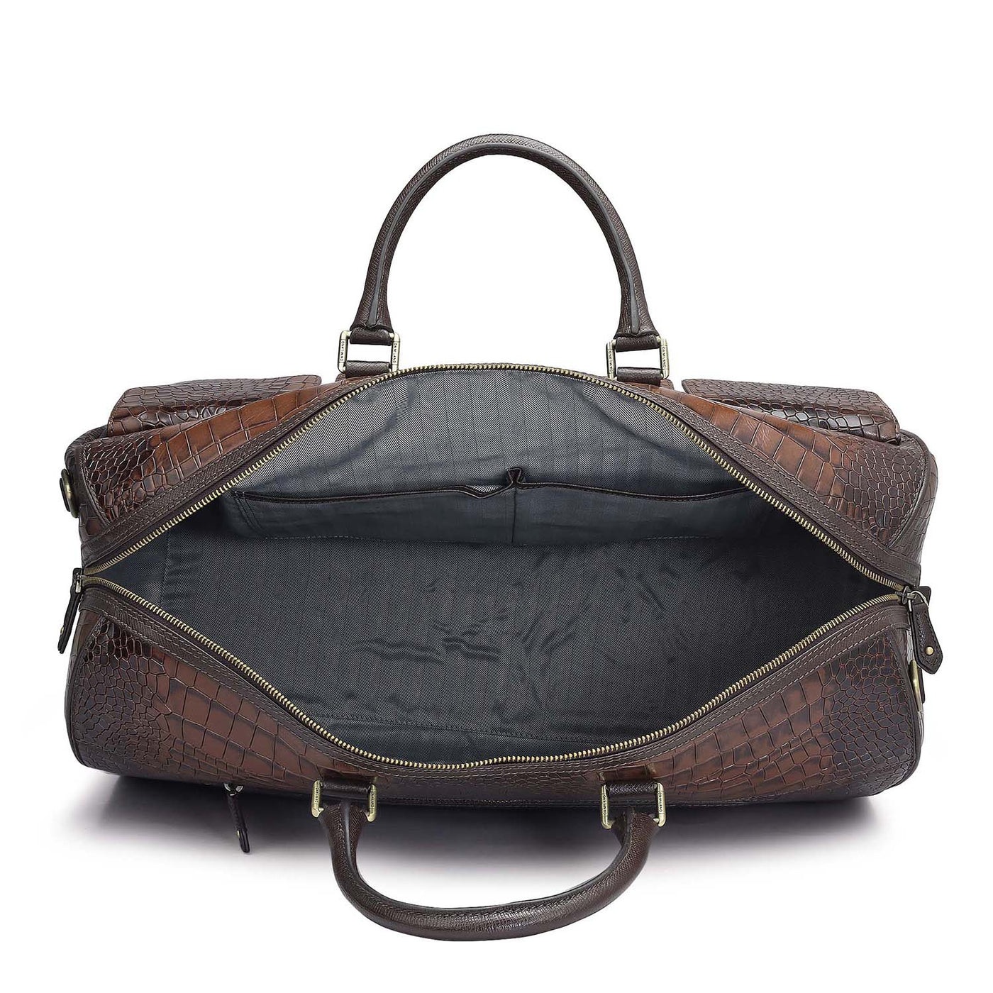 Croco Leather Luggage - Brown