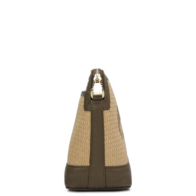 Small Raffia Wax Leather Sling - Beige & Moss