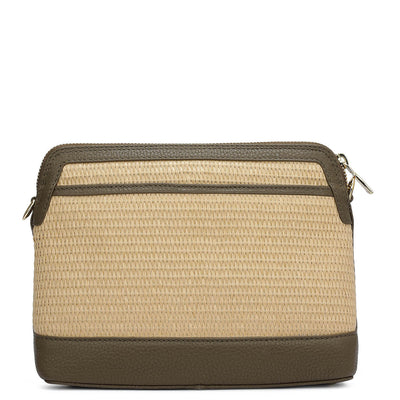 Small Raffia Wax Leather Sling - Beige & Moss