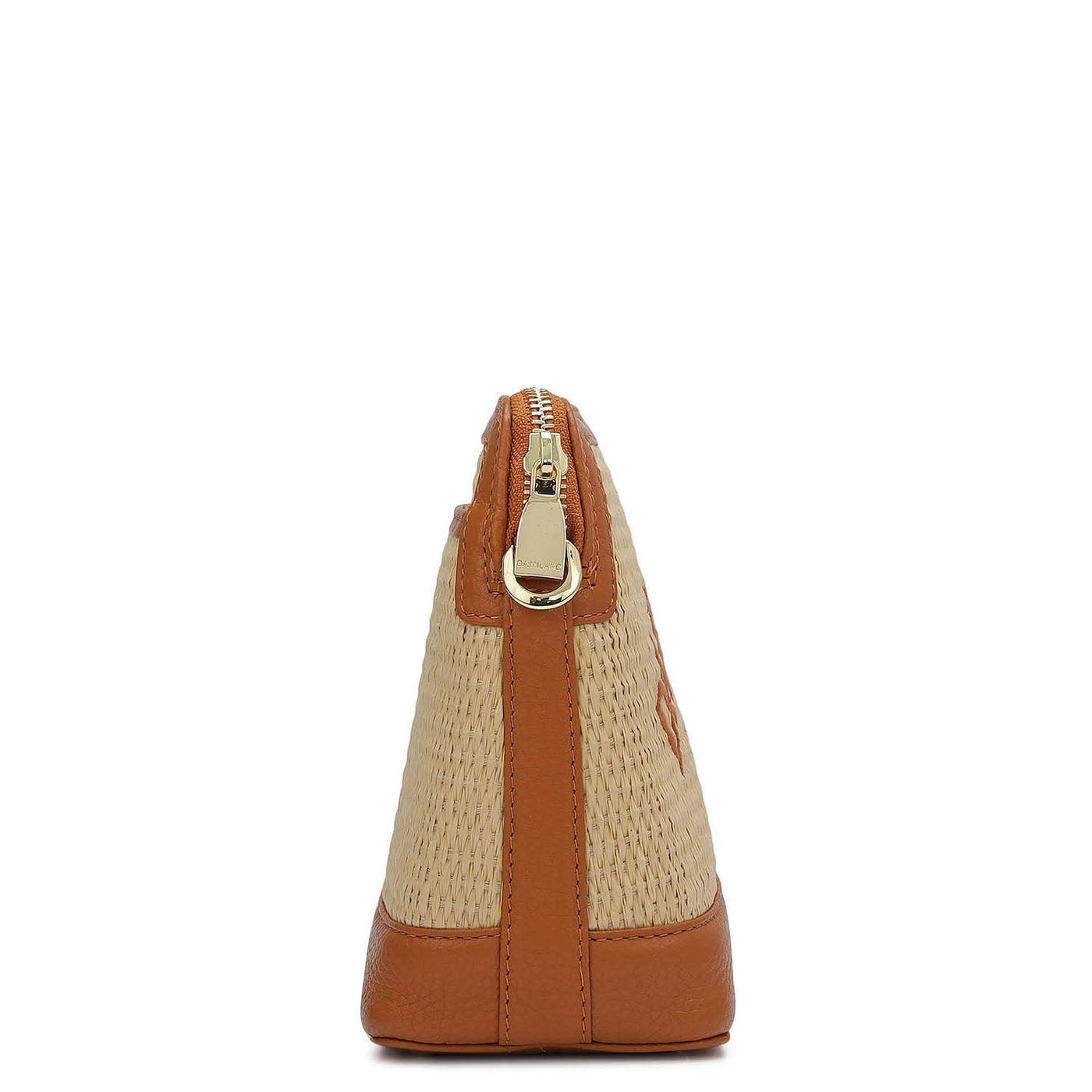 Small Raffia Wax Leather Sling - Beige & Orange