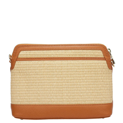 Small Raffia Wax Leather Sling - Beige & Orange