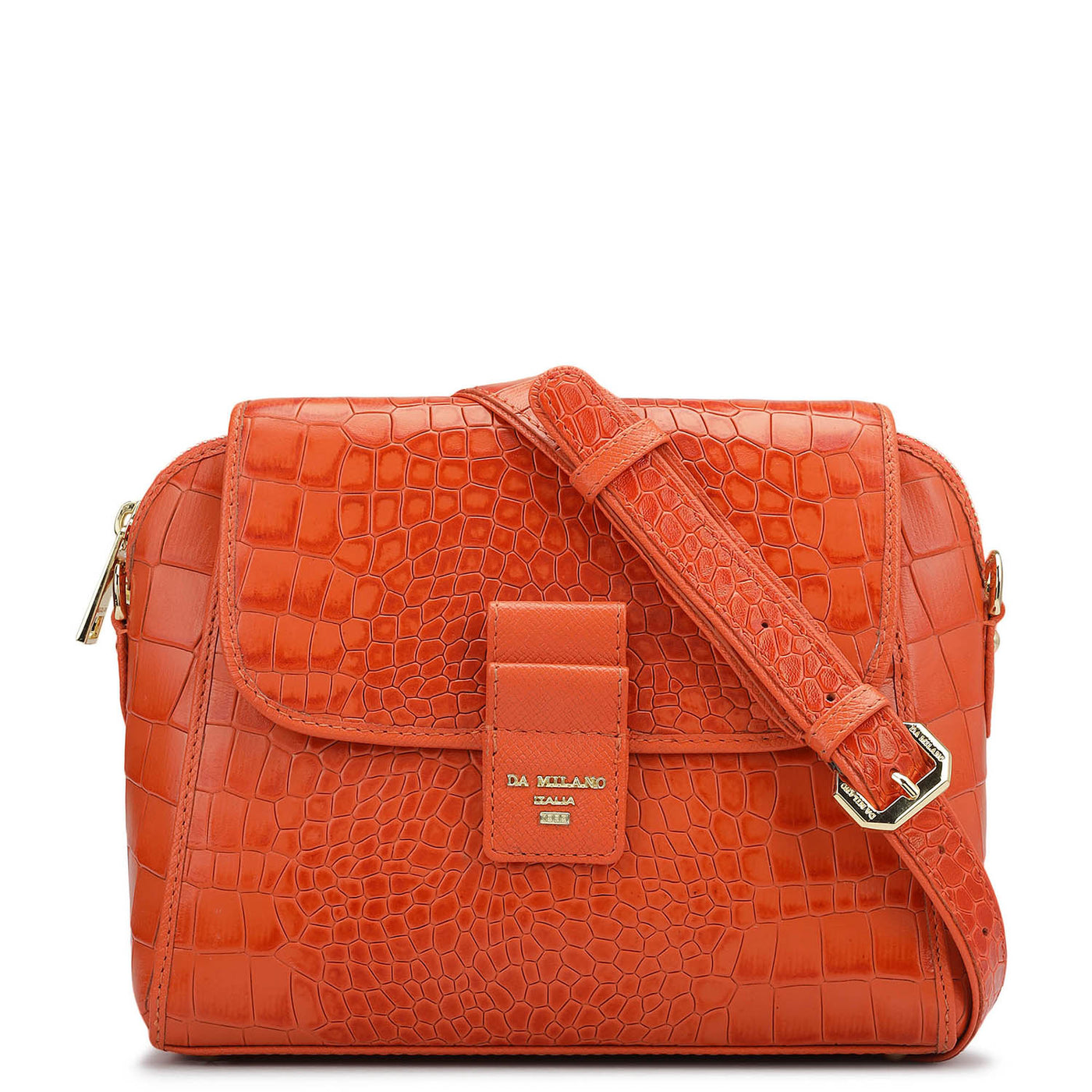 Small Croco Leather Sling - Pumpkin