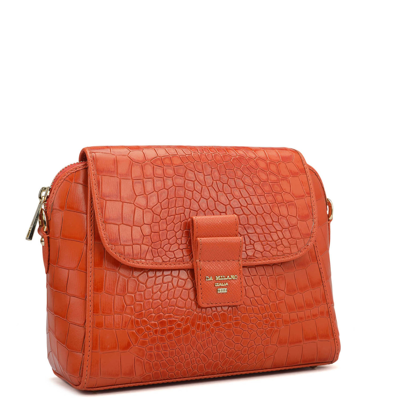 Small Croco Leather Sling - Pumpkin