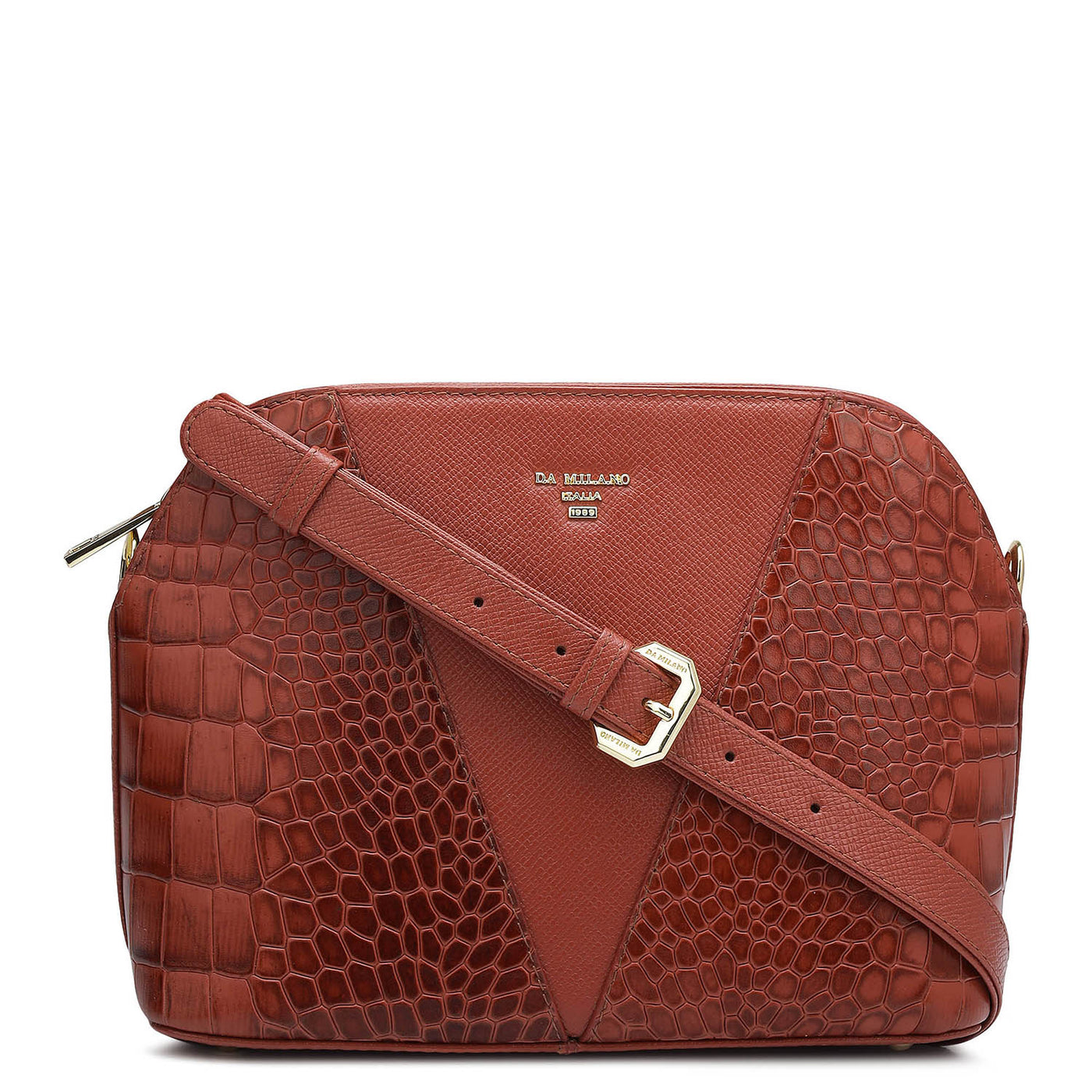 Small Croco Franzy Leather Sling - Brick