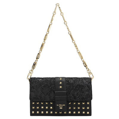 Small Floral Franzy Leather Sling Bag - Black