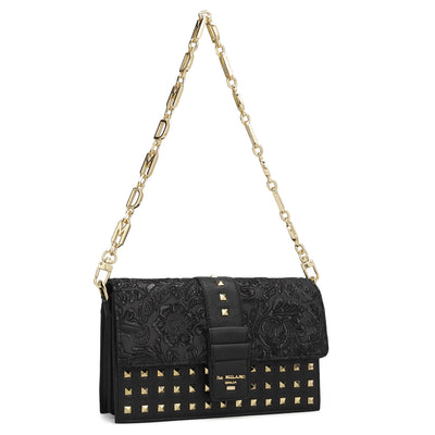 Small Floral Franzy Leather Sling Bag - Black