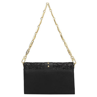 Small Floral Franzy Leather Sling Bag - Black