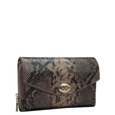 Snake Leather Ladies Sling Wallet - Taupe