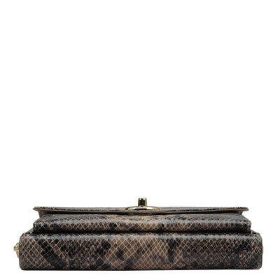 Snake Leather Ladies Sling Wallet - Taupe