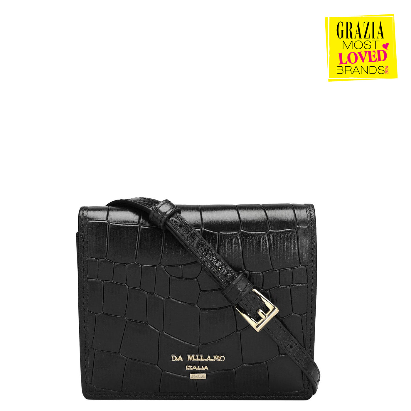 Croco Leather Ladies Sling Wallet Black Da Milano