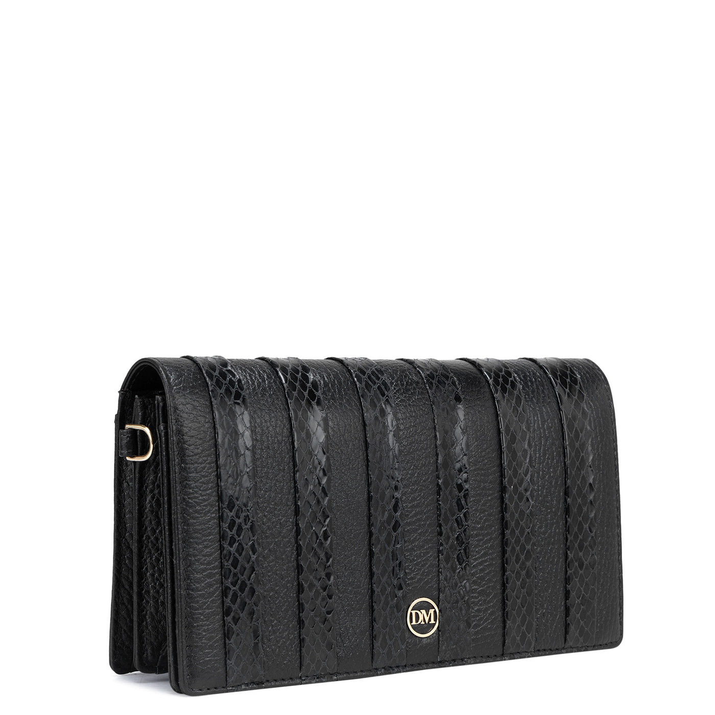 Snake Wax Leather Ladies Sling Wallet - Black