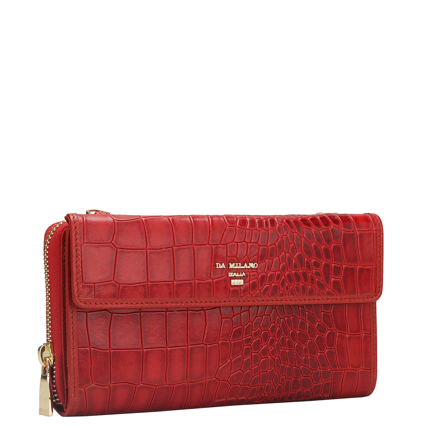 Croco Leather Ladies Wallet - Tomato