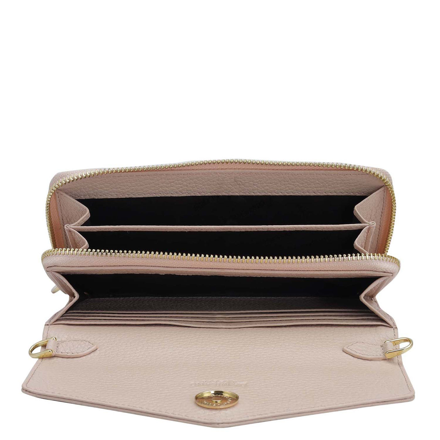 Wax Leather Ladies Sling Wallet - Baby Pink