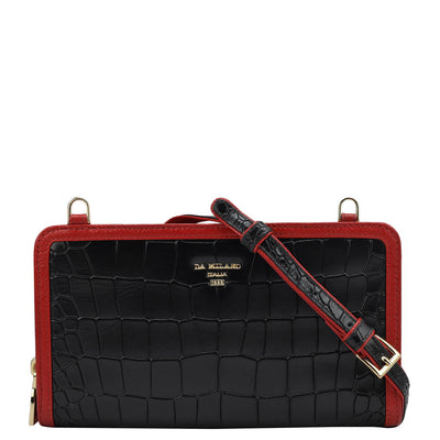 Croco Leather Ladies Sling Wallet - Black